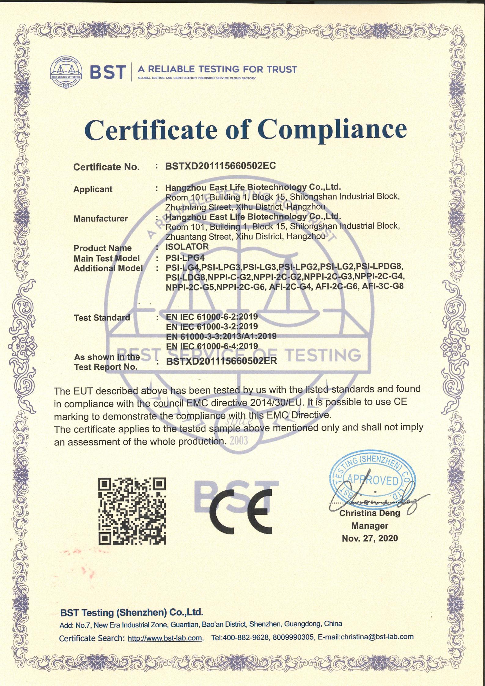 Sterile Isolator CE Certificate 01